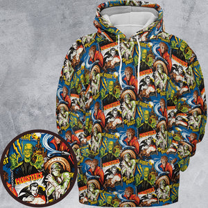The Horror The Fright Dracula Frankenstein The Wolfman Monster Universal Pattern All-over Print Hoodie