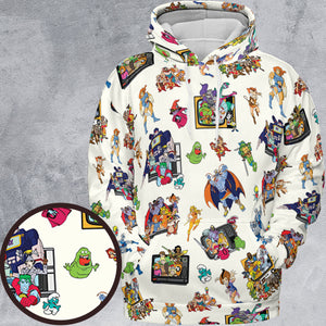 80s Famous Cartoon Characters Pattern All-over Print Hoodie