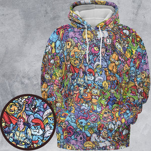 80s Throwback Cartoon Pattern All-over Print Hoodie