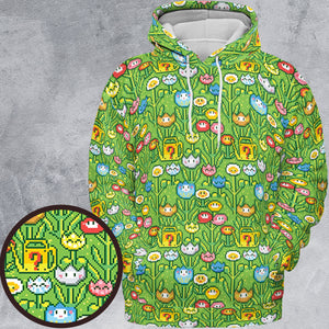 8bit Flower Garden Super Mario Pattern All-over Print Hoodie