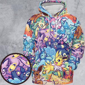 Evolutionary line of Eevee Pokemon All-over Print Hoodie