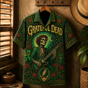 Grateful Dead Hawaiian Shirt, Steal Your Face Button Up, Jam Rock Collector Gift