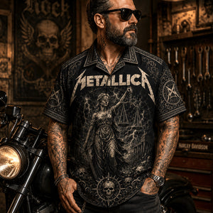 Metallica Hawaiian Shirt, Black Album Heavy Metal Button Up, Enter Sandman Fan Gift