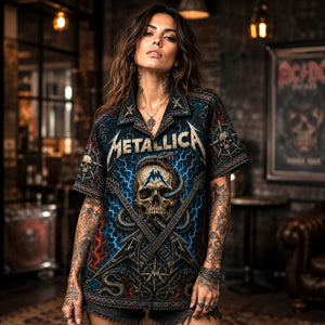 Metallica Hawaiian Shirt, Enter Sandman Button Up, Black Album Collector Gift