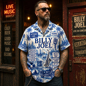 Billy Joel Toile De Jouy Hawaiian Shirt, Piano Man Pop Rock Button Up, New York Music Fan Gift