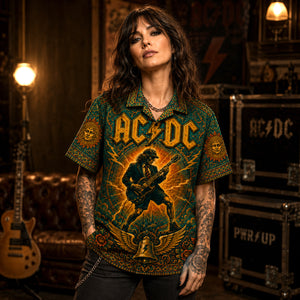 AC/DC Hawaiian Shirt, Highway to Hell Button Up, Angus Young Rock Fan Gift