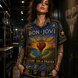 Bon Jovi Hawaiian Shirt, Slippery When Wet Rock Button Up, Livin on a Prayer Fan Gift