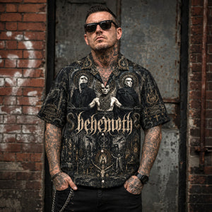Behemoth Blackened Death Hawaiian Shirt, Blackened Death Metal Button Up, Extreme Metal Music Fan Gift