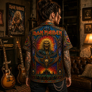 Iron Maiden Hawaiian Shirt, Eddie Mascot NWOBHM Button Up, The Trooper Metal Fan Gift