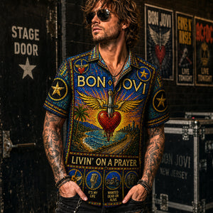 Bon Jovi Hawaiian Shirt, Slippery When Wet Rock Button Up, Livin on a Prayer Fan Gift