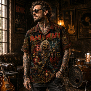 Iron Maiden Hawaiian Shirt, Aces High Metal Button Up, Eddie Artwork Fan Gift