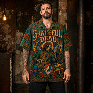 Grateful Dead Hawaiian Shirt, Truckin Psychedelic Button Up, Live Music Fan Gift