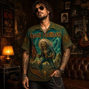 Iron Maiden Hawaiian Shirt, Run to the Hills Button Up, NWOBHM Music Collector Gift