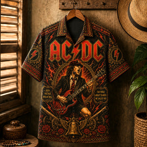 AC/DC Hawaiian Shirt, Dirty Deeds Rock Button Up, Bon Scott Era Fan Gift