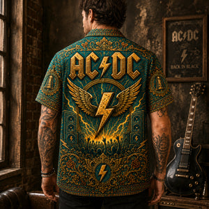 AC/DC Hawaiian Shirt, Hells Bells Button Up, Back in Black Music Fan Gift