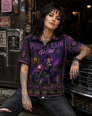 Purple Rain Stained Glass Hawaiian Shirt, Iconic Music Artwork Button Up, Rock Culture Fan Gift