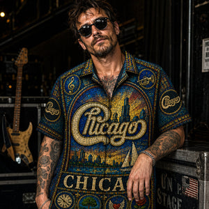 Chicago Band Hawaiian Shirt, Horn Rock Classics Button Up, Windy City Music Fan Gift