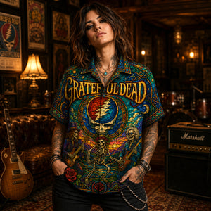 Grateful Dead Hawaiian Shirt, American Beauty Button Up, Ripple Music Fan Gift