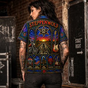 Steppenwolf Inspired Stained Glass Hawaiian Shirt, Born to Be Wild Rock Button Up, Magic Carpet Ride Fan Gift