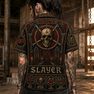 Slayer Stained Glass Hawaiian Shirt, Retro Concert Artwork Button Up, Rock Music Collector Gift