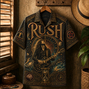 Rush Hawaiian Shirt, Fly by Night Prog Button Up, Classic Trio Music Fan Gift