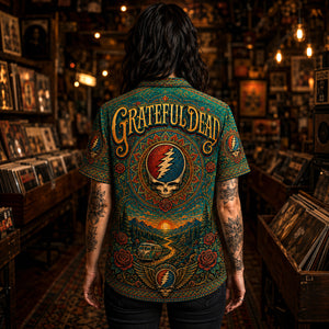 Grateful Dead Hawaiian Shirt, Truckin Psychedelic Button Up, Live Music Fan Gift