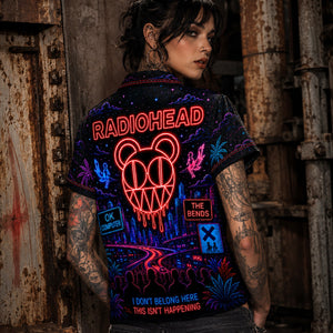 Radiohead Neon Hawaiian Shirt, OK Computer Alternative Rock Button Up, Kid A Music Collector Gift