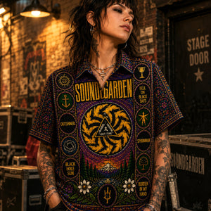 Soundgarden Hawaiian Shirt, Superunknown Grunge Button Up, Black Hole Sun Music Fan Gift