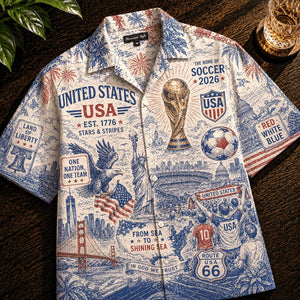 USA Stars and Stripes Soccer Hawaiian Shirt, Stars and Stripes Match Day Button Up, American Soccer Supporter Gift