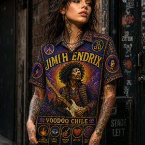 Jimi Hendrix Voodoo Chile Hawaiian Shirt, Voodoo Child Psychedelic Button Up, Purple Haze Guitar Fan Gift