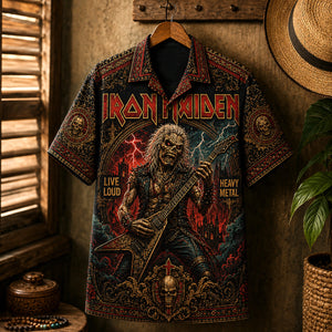 Iron Maiden Hawaiian Shirt, Fear of the Dark Button Up, British Metal Collector Gift