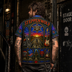 Steppenwolf Inspired Stained Glass Hawaiian Shirt, Born to Be Wild Rock Button Up, Magic Carpet Ride Fan Gift