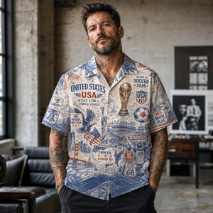 USA Stars and Stripes Soccer Hawaiian Shirt, Stars and Stripes Match Day Button Up, American Soccer Supporter Gift