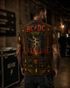 ACDC Canon Hawaiian Shirt, Iconic Music Artwork Button Up, Rock Culture Fan Gift