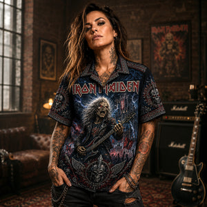 Iron Maiden Hawaiian Shirt, Somewhere in Time Metal Button Up, Wasted Years Rock Fan Gift