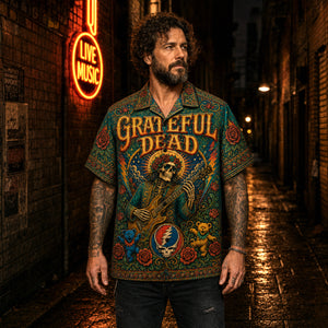 Grateful Dead Hawaiian Shirt, Truckin Psychedelic Button Up, Live Music Fan Gift