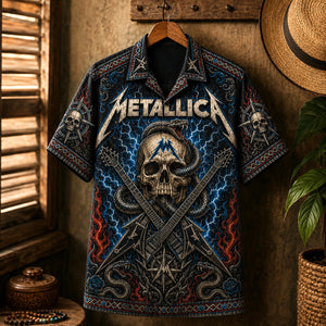 Metallica Hawaiian Shirt, Enter Sandman Button Up, Black Album Collector Gift