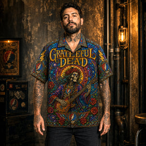 Grateful Dead Hawaiian Shirt, Workingmans Dead Button Up, Truckin Jam Band Fan Gift
