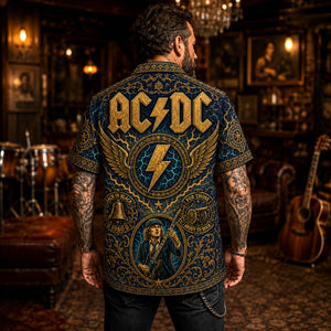 AC/DC Hawaiian Shirt, Thunderstruck Hard Rock Button Up, Live Wire Fan Gift