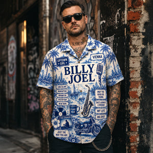 Billy Joel Toile De Jouy Hawaiian Shirt, Piano Man Pop Rock Button Up, New York Music Fan Gift
