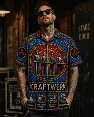 Kraftwerk Hawaiian Shirt, Autobahn Electronic Button Up, The Robots Synth Music Fan Gift