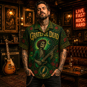 Grateful Dead Hawaiian Shirt, Steal Your Face Button Up, Jam Rock Collector Gift