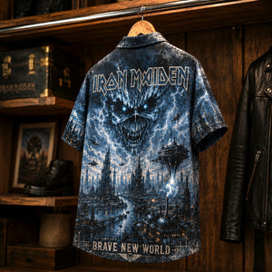 Iron Maiden Brave New World Hawaiian Shirt, 2000 Heavy Metal Button Up, Bruce Dickinson Reunion Era
