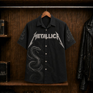 Metallica Black Album Hawaiian Shirt, 1991 Heavy Metal Button Up, James Hetfield Enter Sandman Era