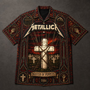 Metallica Master of Puppets Hawaiian Shirt, 1986 Heavy Metal Button Up, Cliff Burton Master of Puppets Era