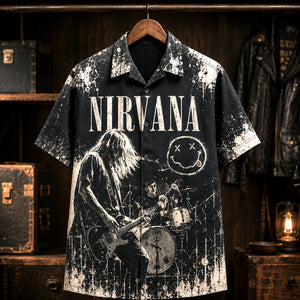 Nirvana Bleach 1989 Hawaiian Shirt, Grunge Rock Button Up, Kurt Cobain About a Girl Era