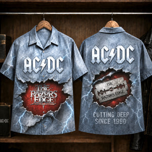 AC/DC The Razors Edge 1990 Hawaiian Shirt, Hard Rock Button Up, Brian Johnson Thunderstruck Era