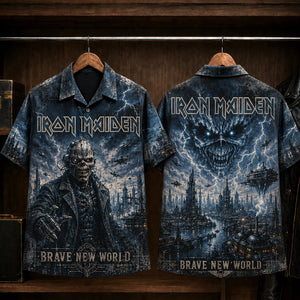 Iron Maiden Brave New World Hawaiian Shirt, 2000 Heavy Metal Button Up, Bruce Dickinson Reunion Era