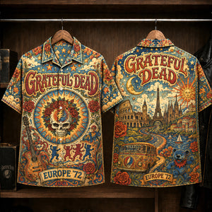 Grateful Dead Europe '72 Hawaiian Shirt, Psychedelic Rock Button Up, Europe 72 Tour Jerry Garcia Era