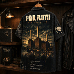 Pink Floyd Animals Hawaiian Shirt, 1977 Progressive Rock Button Up, Roger Waters Pigs Era